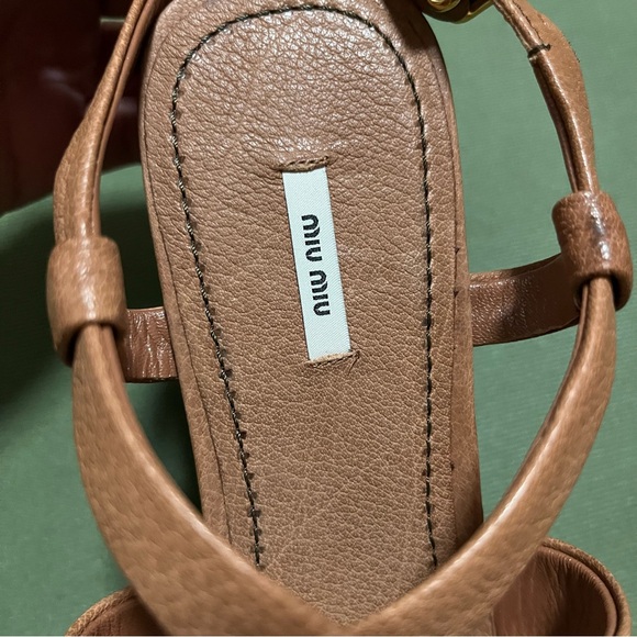 NWT Miu Miu Brown Sandals Leather Wedges Leather Heels 8.5 - Picture 14 of 15